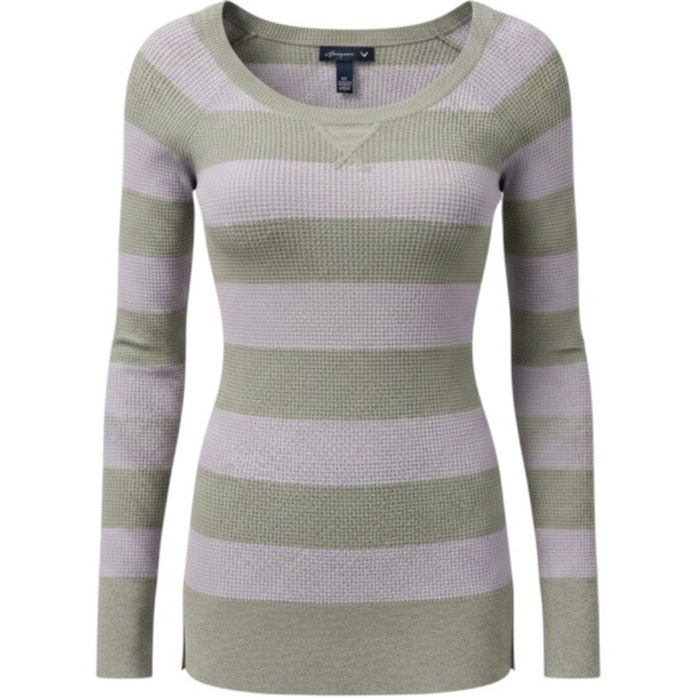 American Eagle Y2K Waffle Knit Thermal Top M‎ Preppy Striped Long Sleeve Scoop